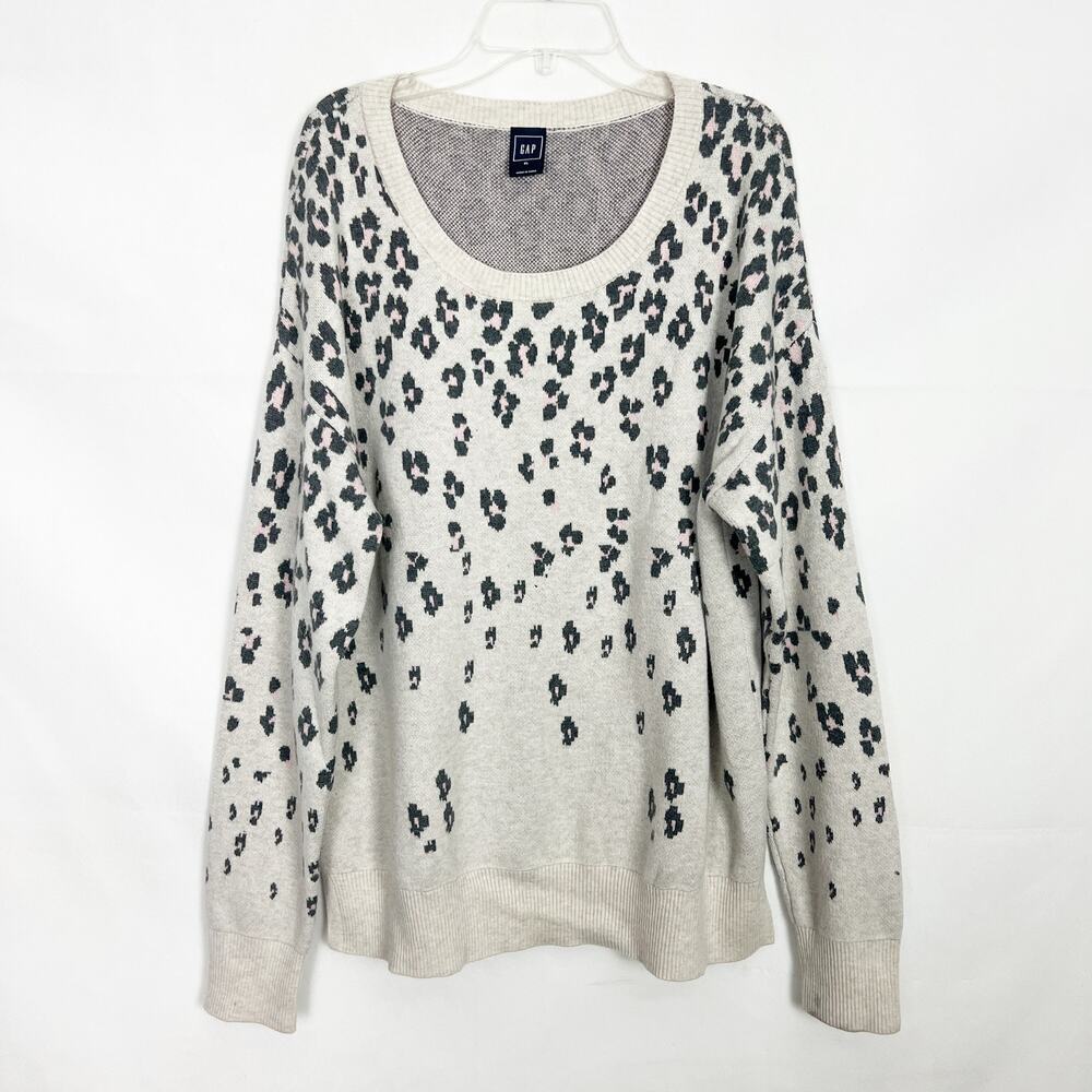 Gap Merino Extra Fine Wool Blend Animal Print Pullover Knit Sweater Size XL